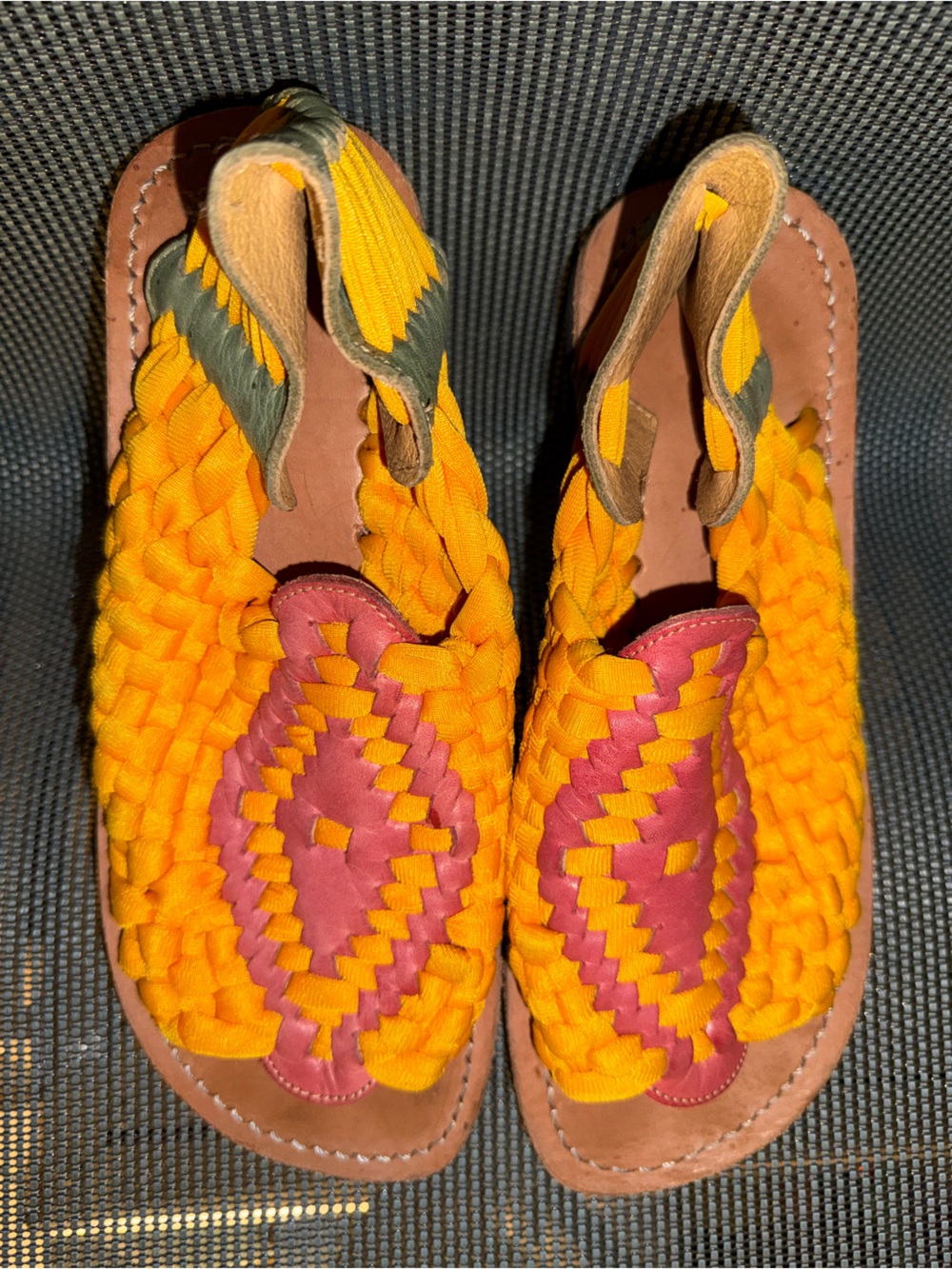 Bed Stu Stretch Fabric Leather Multi Huarache Slip On Sandal Tire Outsole